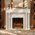 Front. Homsee - Farmhouse Electric Fireplace Mantel Cabinet with Solid Wood Columns, 1500W Heater, Flame Effects for Living Room - Wihte & Black.