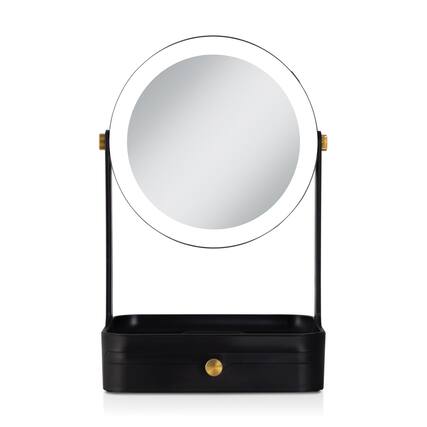 Front. Zadro - Back-to-School LED Lighted Makeup Mirror with 5X/1X Magnifications, Storage Drawer & Accessories Tray - Black.