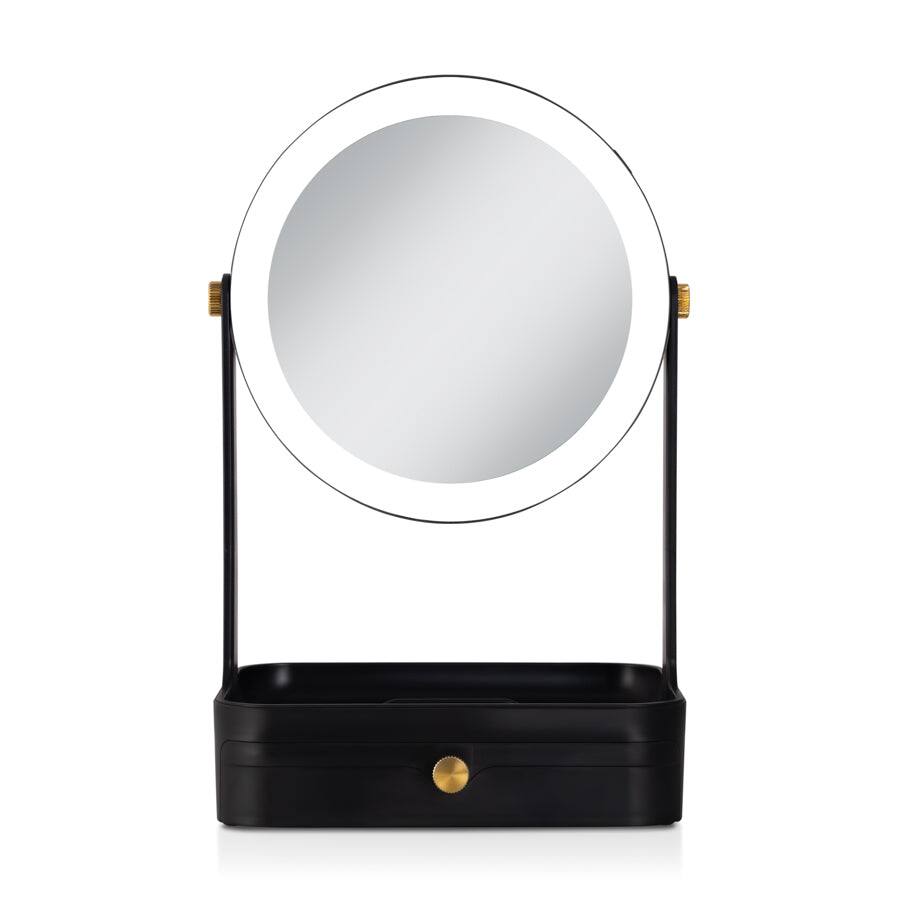 Front. Zadro - Back-to-School LED Lighted Makeup Mirror with 5X/1X Magnifications, Storage Drawer & Accessories Tray - Black.