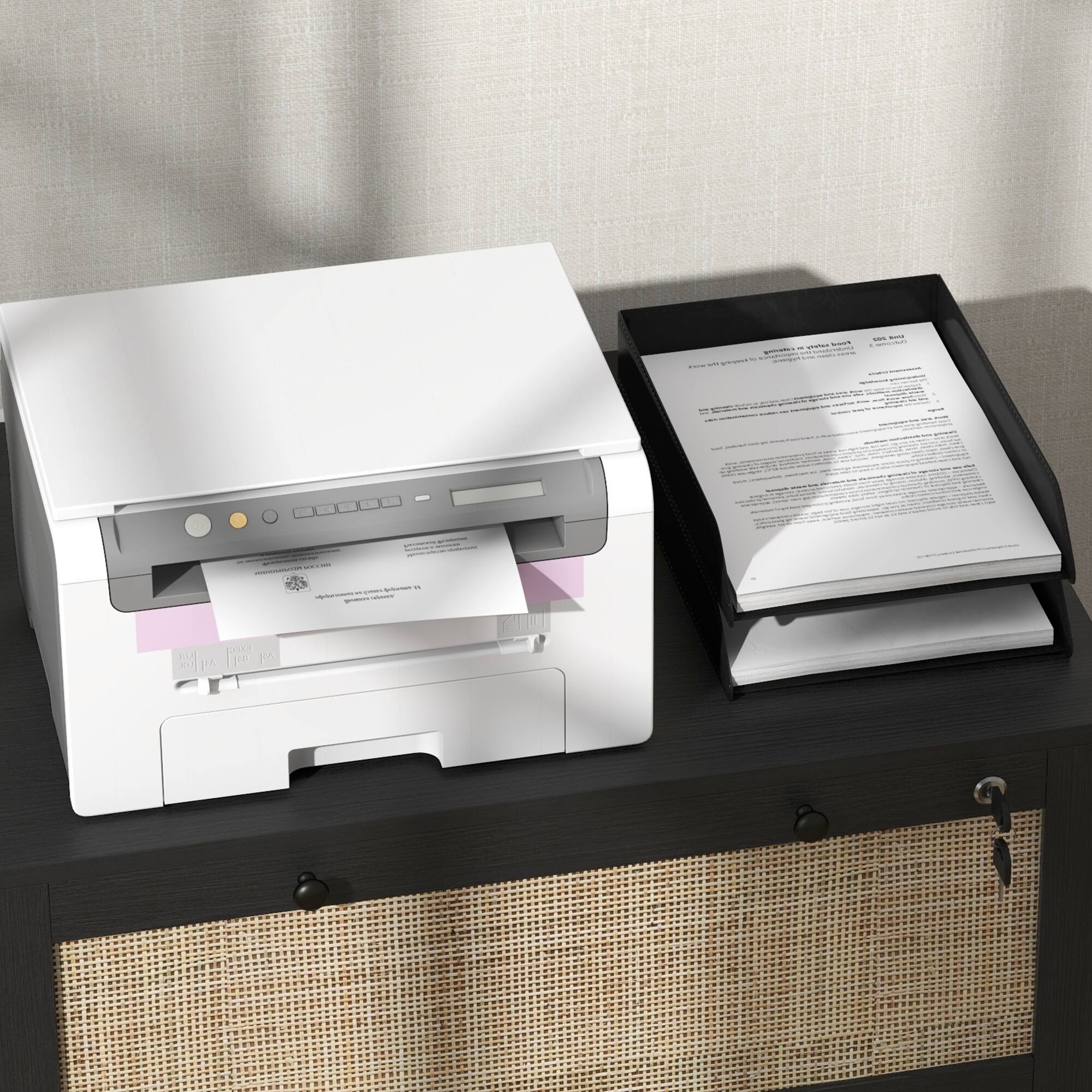 Alt View 8. Vinsetto - 2 Rattan Drawer File Cabinet with Lock, Lateral Filing Cabinet with Adjustable Hanging Bar for Letter.