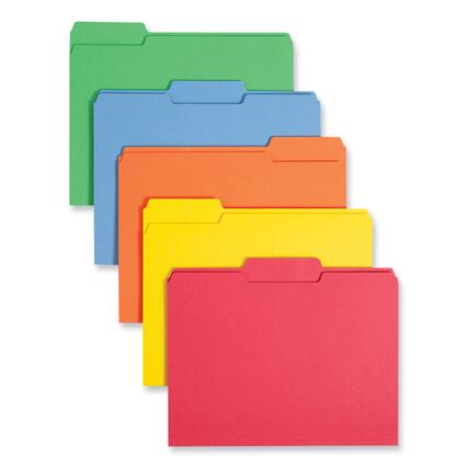 Front. Smead Manufacturing - Colored File Folders, : Assorted, Letter Size, 0.75" Expansion, Assorted: Blue/Green/Orange/Red/Yellow, 100/Box.