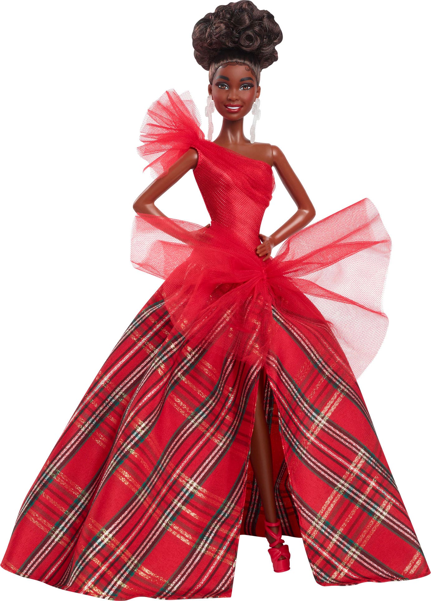 Front. Barbie - Signature 2024 Holiday Collectible Doll - Curly Brown Hair.