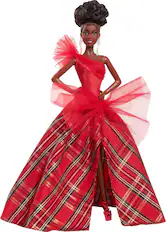 Front. Barbie - Signature 2024 Holiday Collectible Doll - Curly Brown Hair.