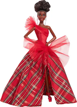 Front. Barbie - Signature 2024 Holiday Collectible Doll - Curly Brown Hair.