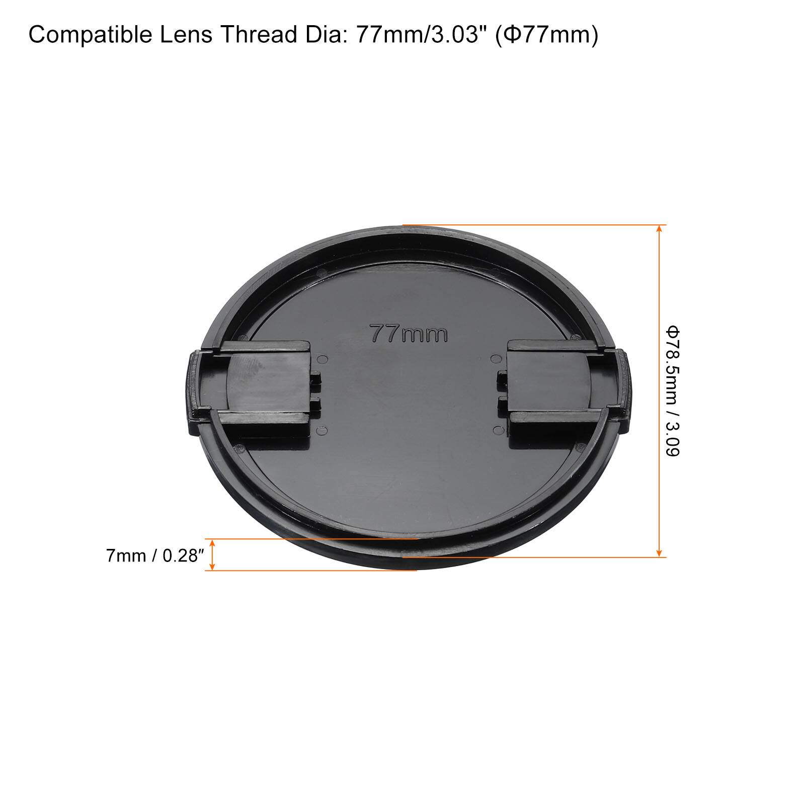 Compatible Lens Thread Dia: 77mm/3.03" (Φ77mm)  
77mm  
78.5mm / 3.09"  
7mm / 0.28"