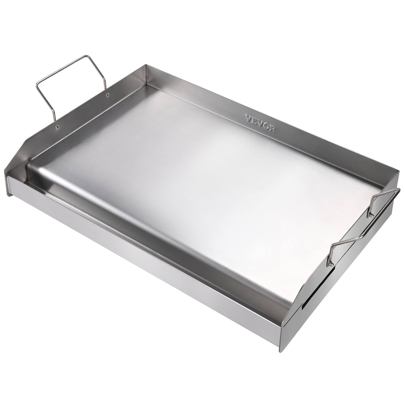 Front. VEVOR - Stove Top Griddle, 23.5"x16" Pre-Seasoned Stainless Steel Griddle, Rectangular Double Burner Griddle Pan - Silver.