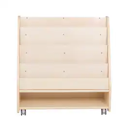 Children's Factory - Mobile 4-Shelf Book Display with Storage - Assembled - Birch