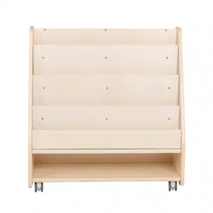 Front. Children's Factory - Mobile 4-Shelf Book Display with Storage - Assembled - Birch.