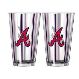 Logo Brands - Atlanta Braves Two-Piece 16oz. Striped Pint Glass Set - Multicolor