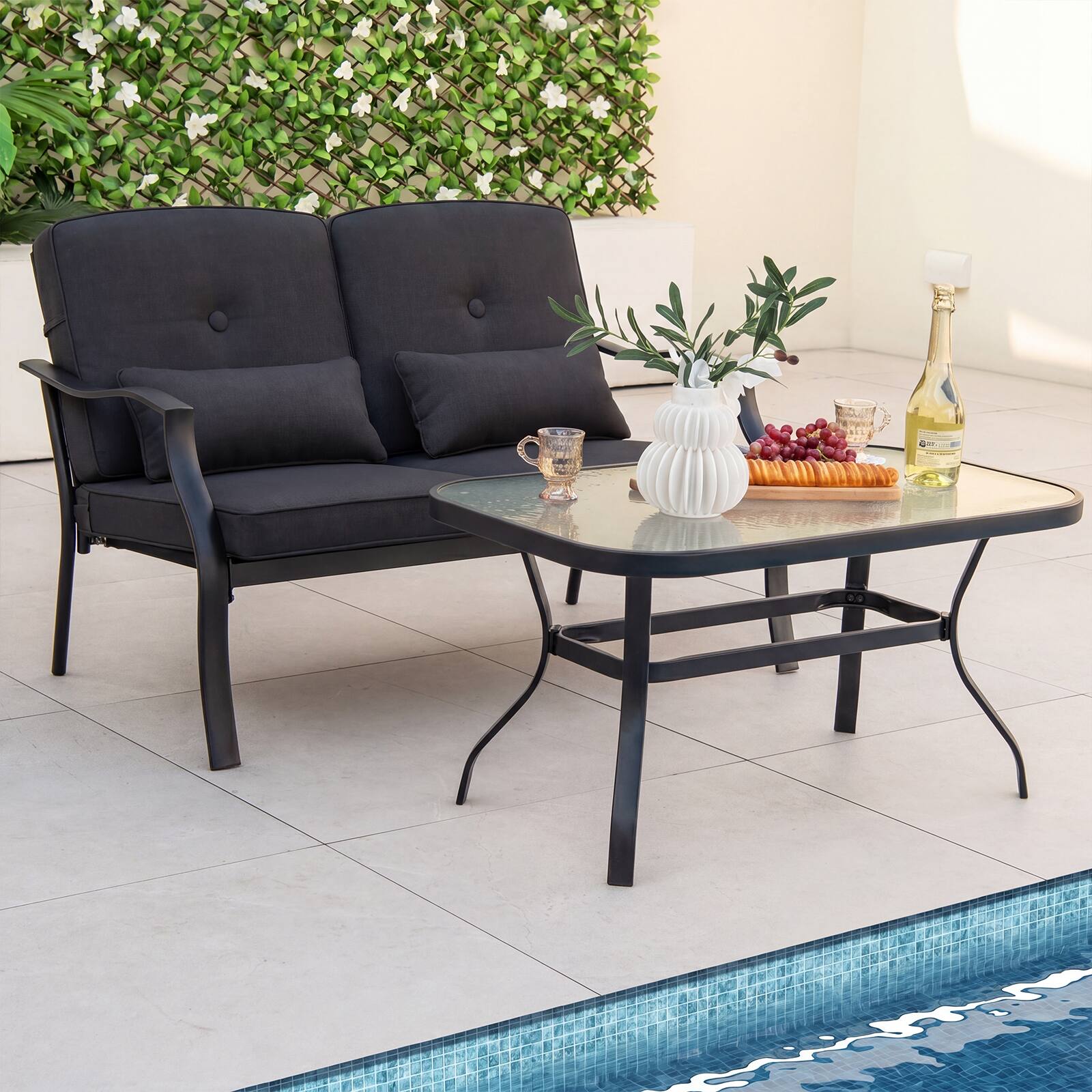 Alt View 1. Costway - Costway 2 PCS Patio Metal Chairs Outdoor Dining Seat Heavy Duty with Cushions Garden - Black.
