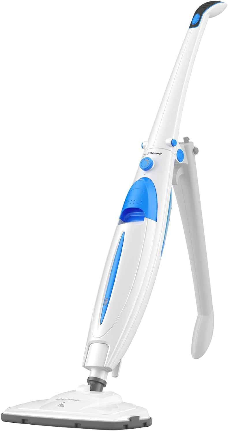 PurSteam - Steam Mop - Hard Wood Floor and Carpet Cleaner With Swivel Head, 2 Washable Pads - White and Turquoise