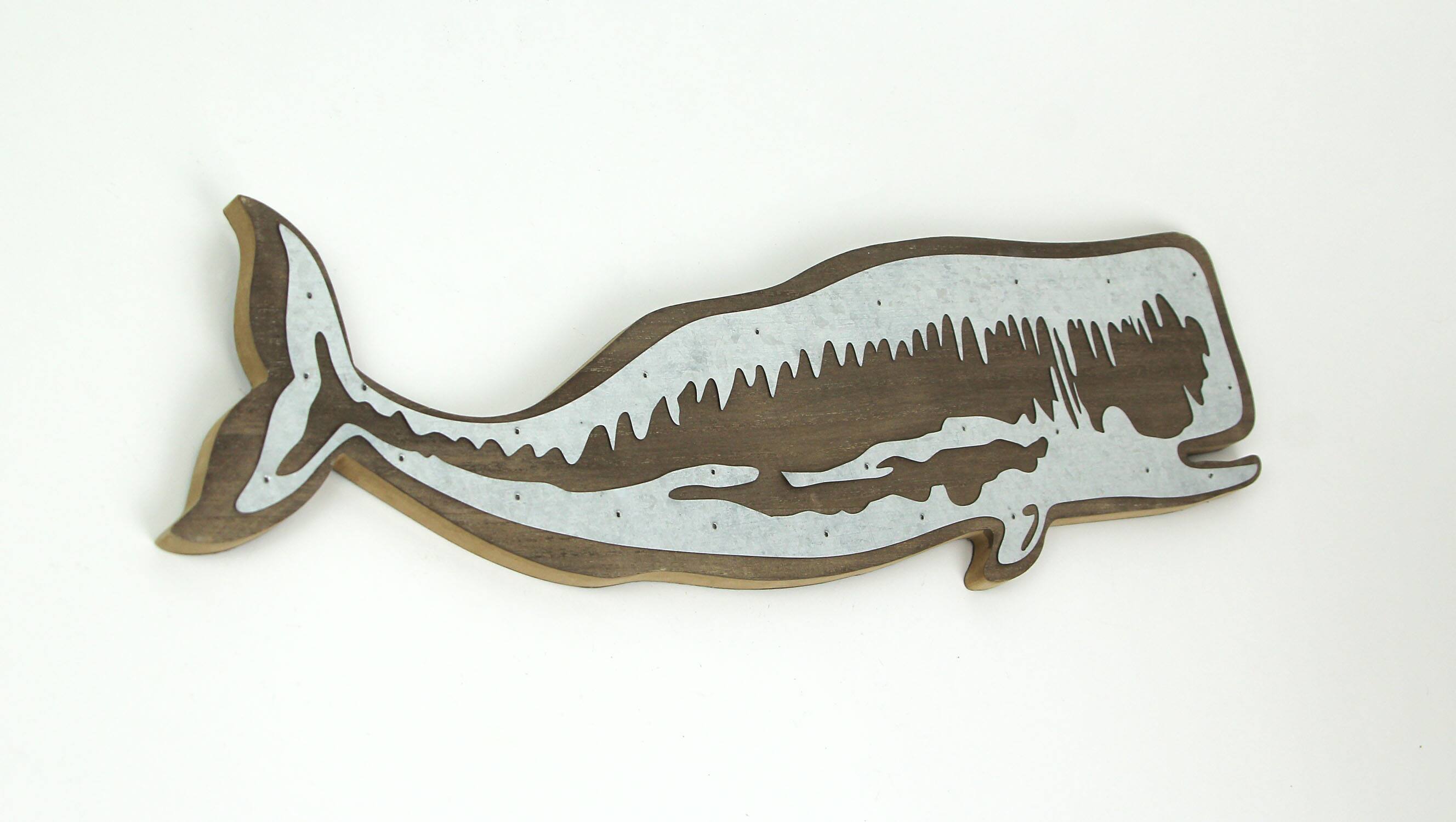 Alt View 2. Zeckos - 21 Inch Right-Facing Distressed Wooden Sperm Whale Wall Plaque W/ Metal Accents - Brown.