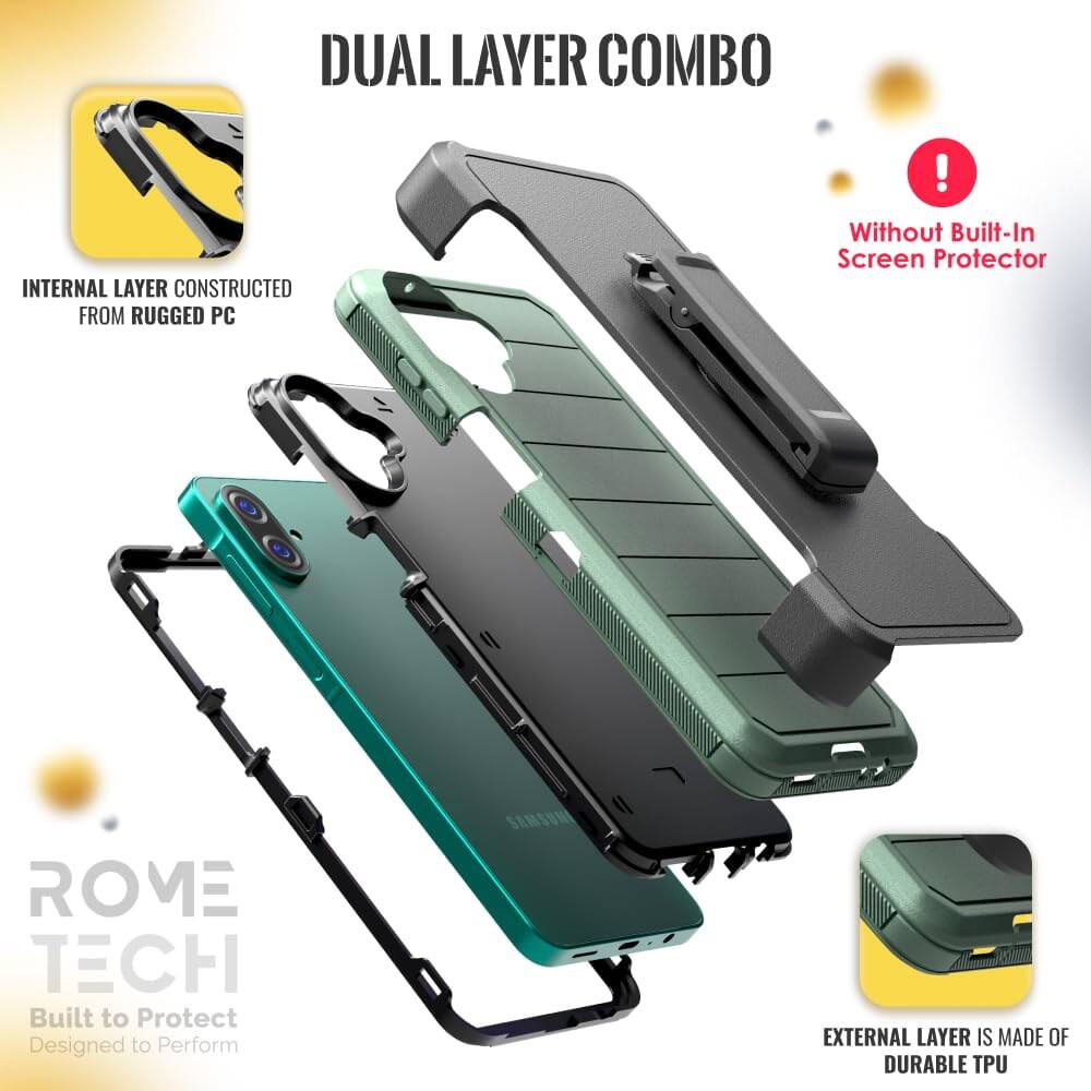 DUAL LAYER COMBO

INTERNAL LAYER CONSTRUCTED FROM RUGGED PC

EXTERNAL LAYER IS MADE OF DURABLE TPU

Without Built-In Screen Protector

ROME TECH
Built to Protect
Designed to Perform