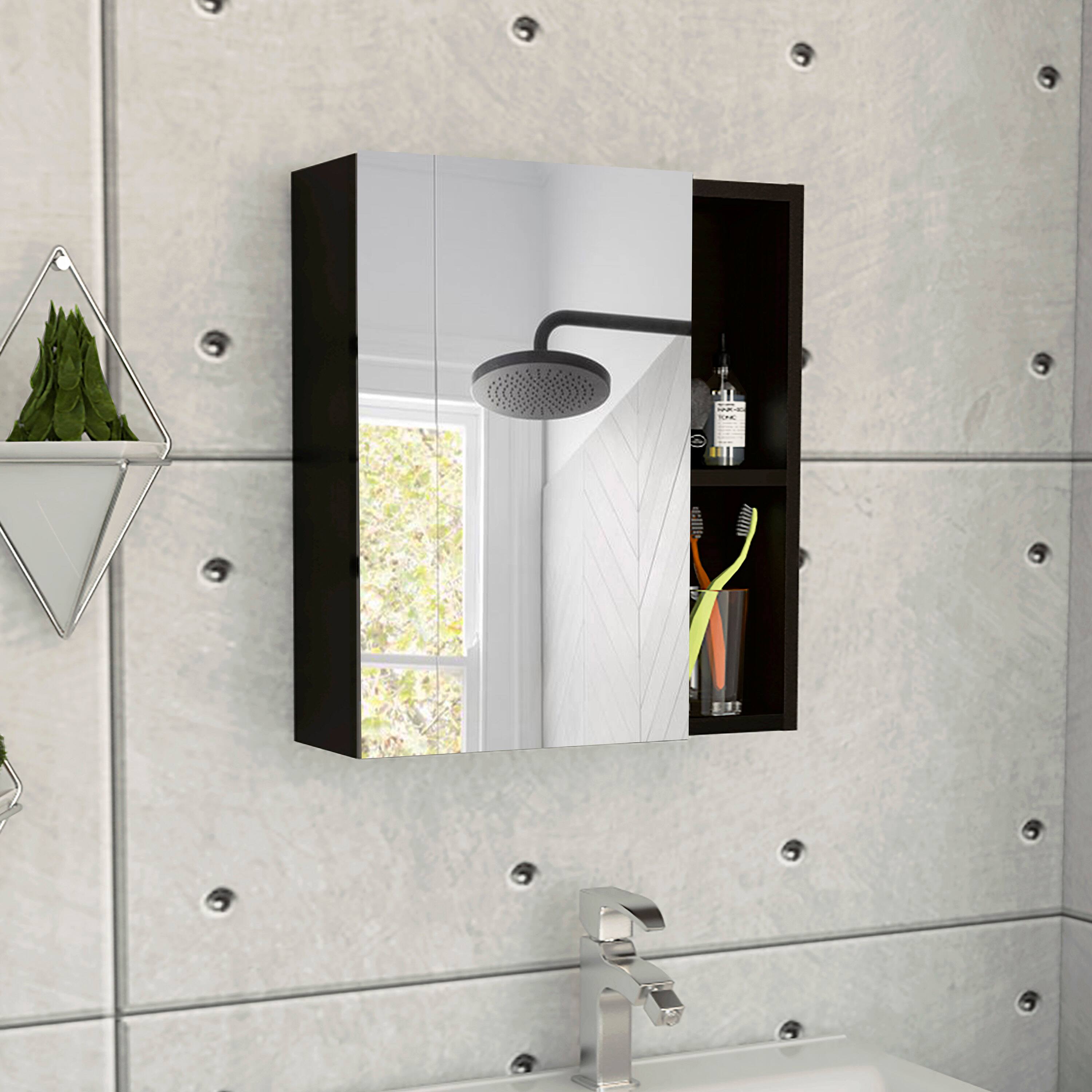 Angle. TuHome - Labelle Medicine Cabinet With Mirror, Five Internal Shelves, Single Door - Black.