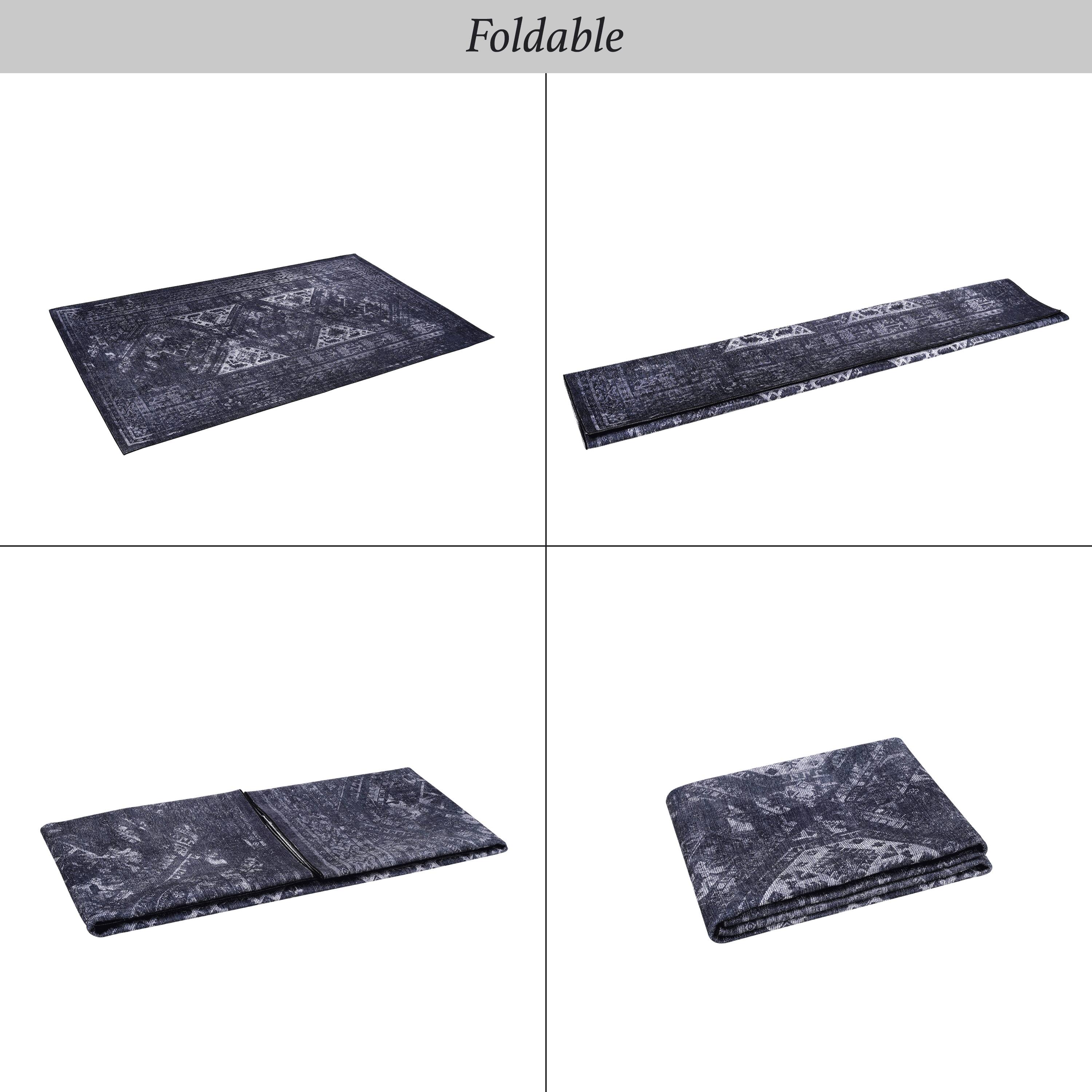 Alt View 4. TinyHomie - Area Rugs 8x10 FT for Living Room Washable Rug Low-Pile Non-Slip Non-Shedding Foldable Kid and Pet Friendly - Black and  Gray.