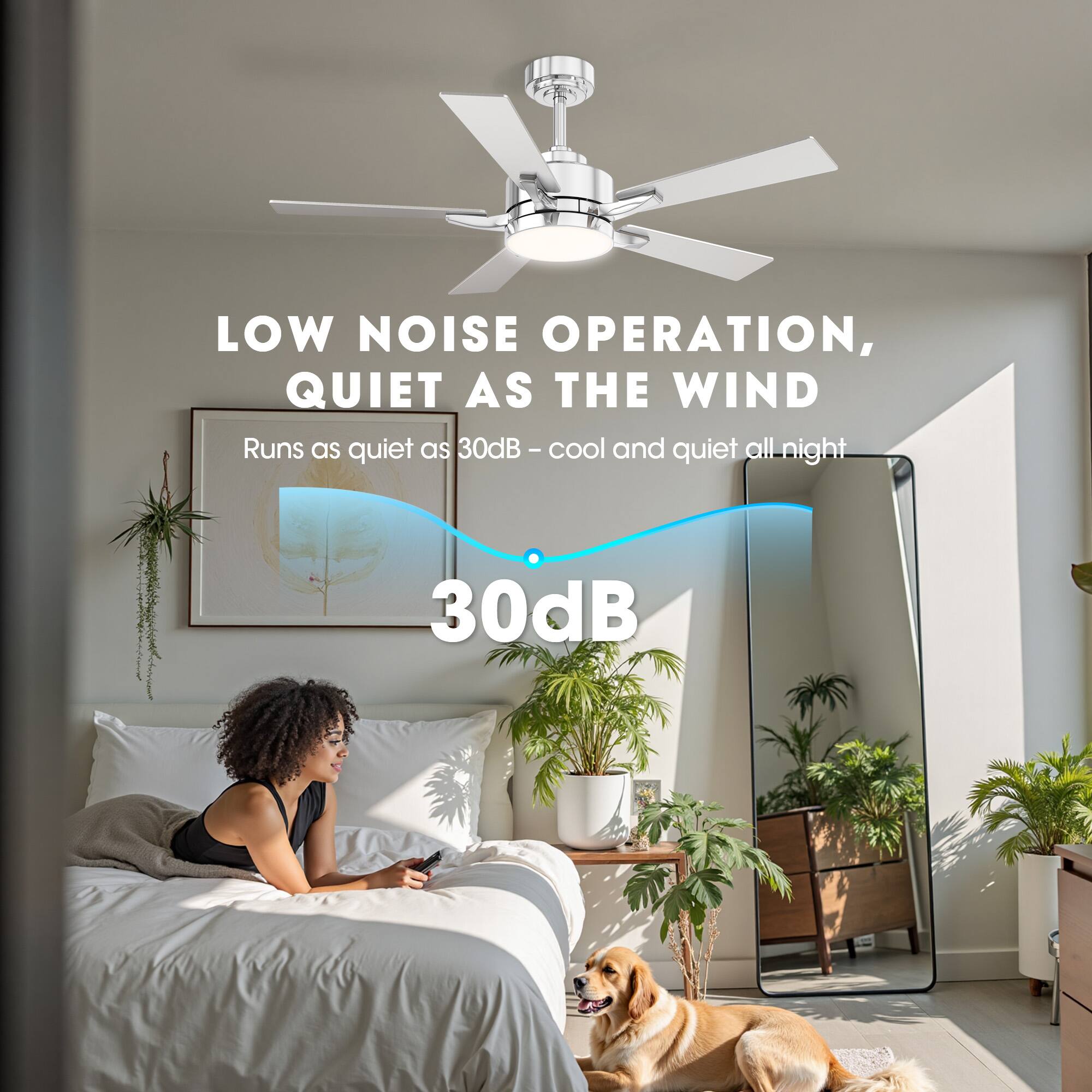 LOW NOISE OPERATION,  
QUIET AS THE WIND  

Runs as quiet as 30dB – cool and quiet all night  

30dB