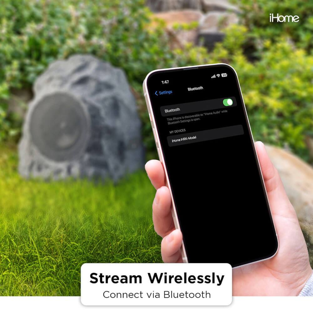 iHome

1:47 Settings Bluetooth

Bluetooth
This iPhone is discoverable as "Home Audio" while Bluetooth Settings is open.

MY DEVICES
#Home-HRK-Model

Stream Wirelessly
Connect via Bluetooth