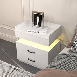 Loheer - Nightstand with Adjustable LED Strip Light, Two Drawer Bedside Table - White