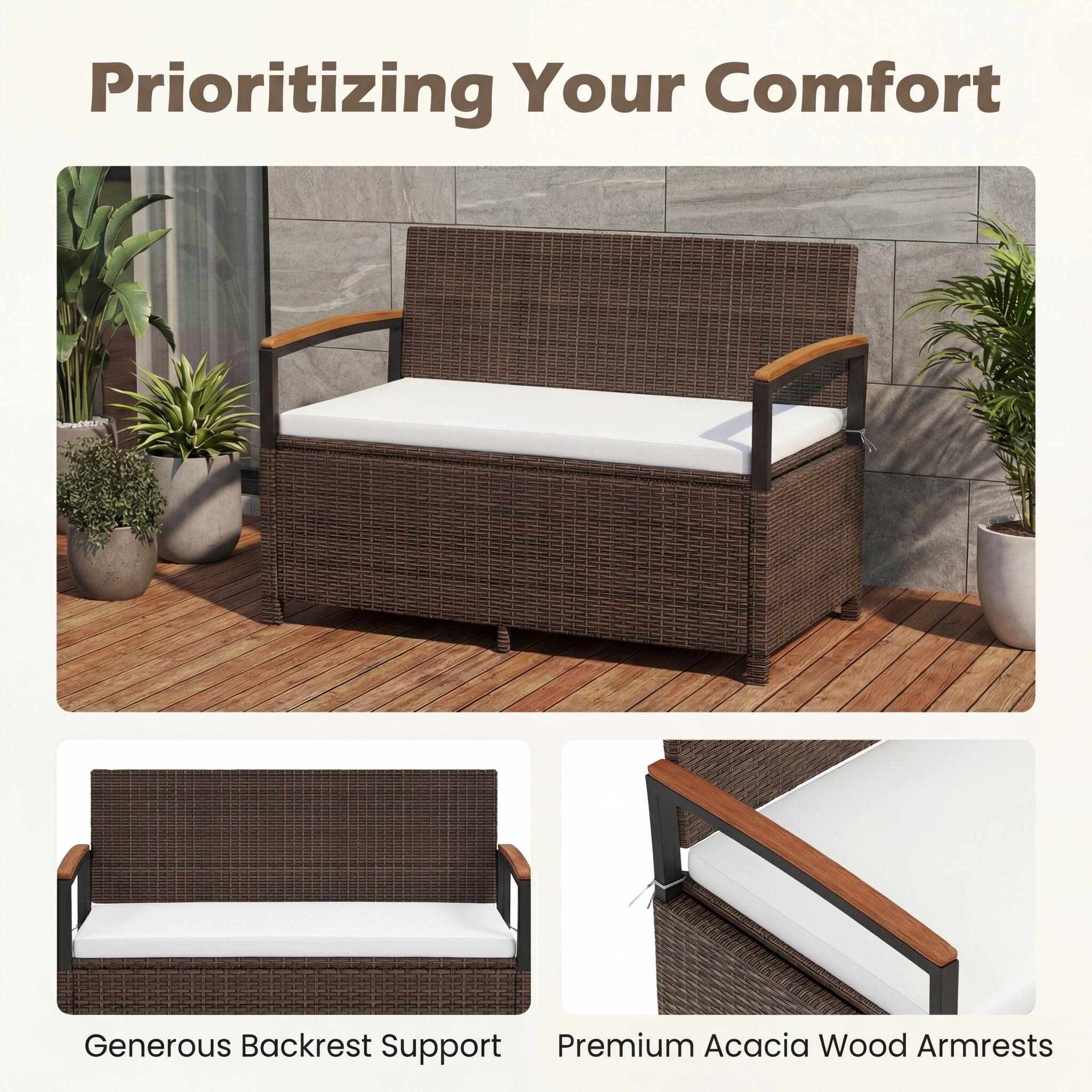 Prioritizing Your Comfort

Generous Backrest Support

Premium Acacia Wood Armrests