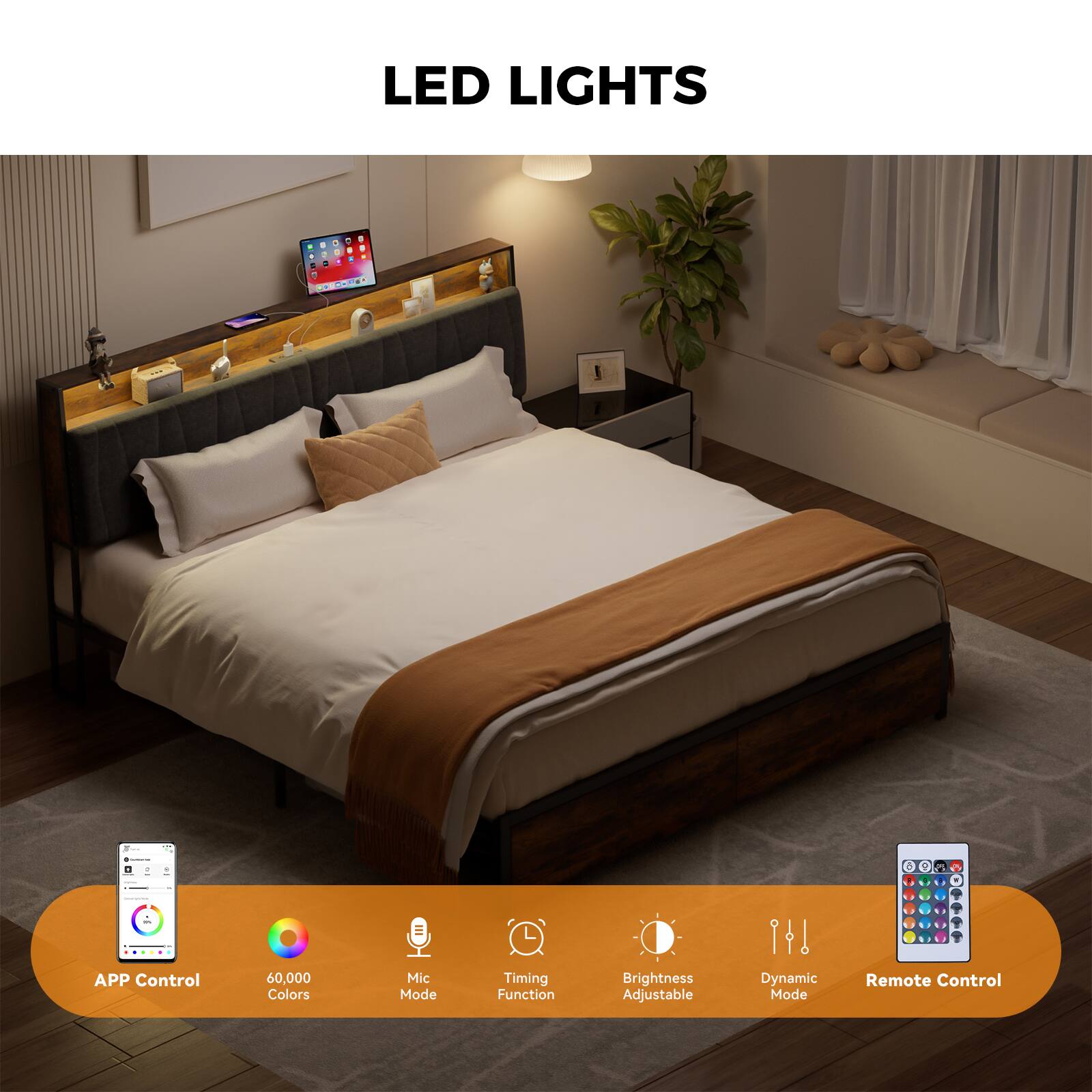 LED LIGHTS

APP Control
60,000 Colors
Mic Mode
Timing Function
Brightness Adjustable
Dynamic Mode
Remote Control