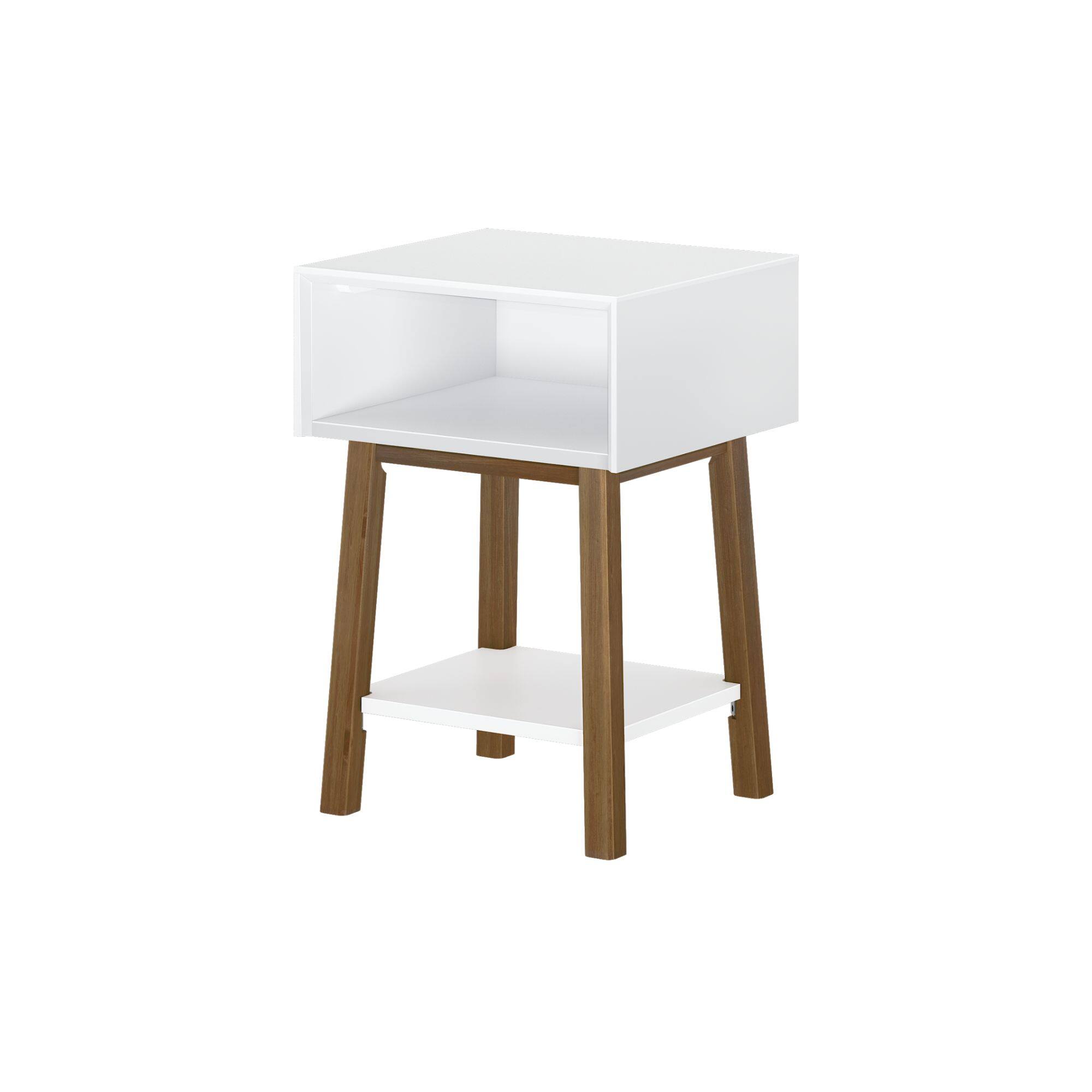 Alt View 2. Plank+Beam - Mid-Century Modern Cubby Nightstand, White/Pecan - White/Pecan.