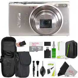 Canon - PowerShot ELPH 360 HS A Digital Camera Basic Camera Bundle - Silver