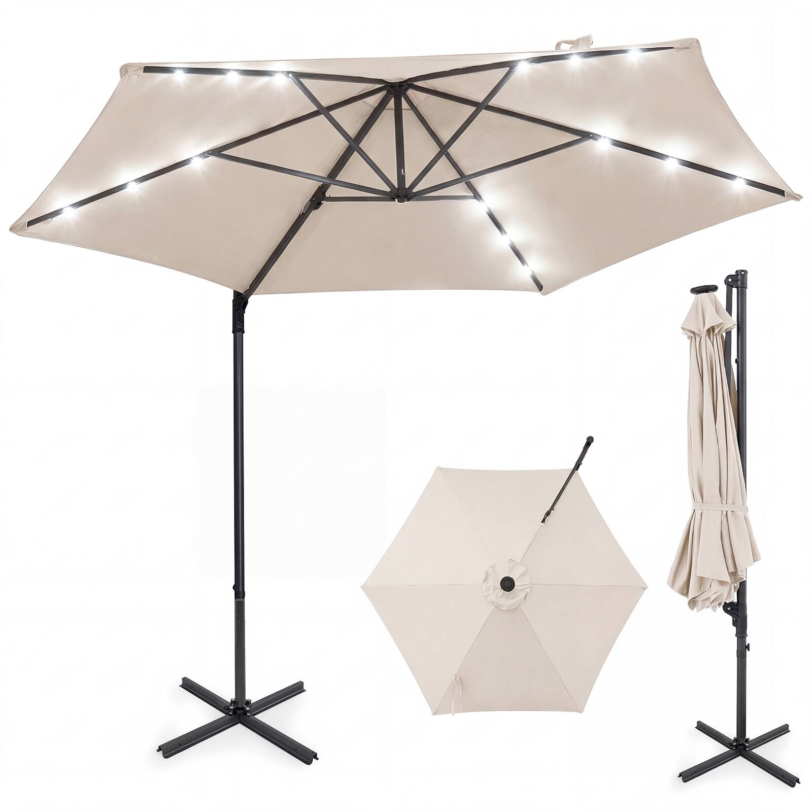 Costway - 10 FT Patio Cantilever Umbrella Large Offset Hanging Umbrella with Solar LED Lights - Beige price history on PriceWatchPro