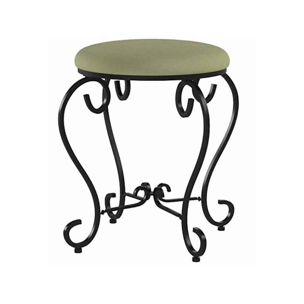 Angle. International Caravan - International Caravan Round Iron Vanity Stool with Cushion - Sage.
