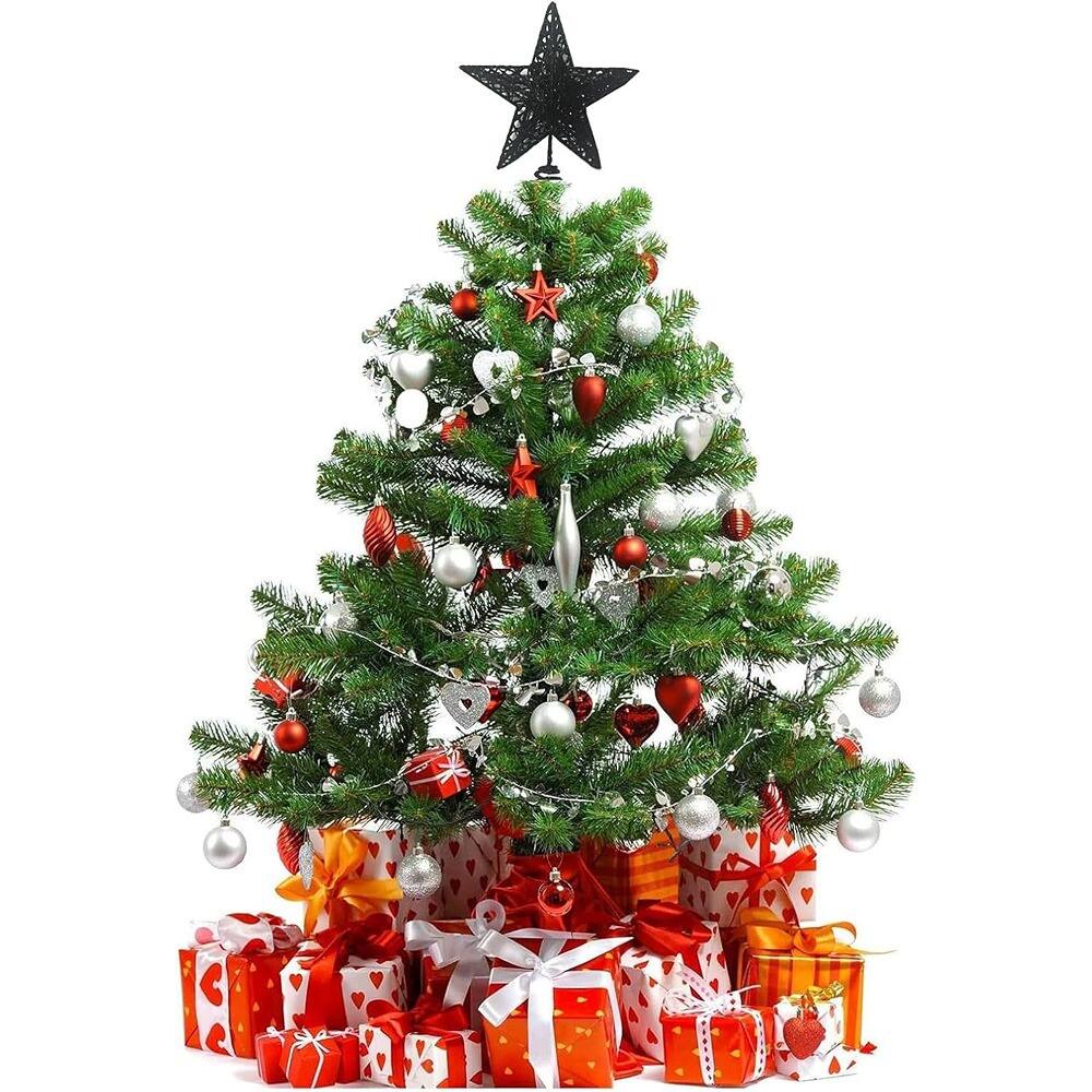 Left. PARKER SLATER - Christmas Tree Star Topper – Glittered 5-Point Star, Black, Xmas Tree Ornament - Black.