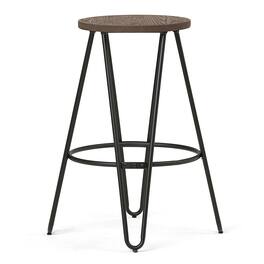 Simpli Home - Simeon Industrial Metal 26 inch Metal Counter Height Stool with Wood Seat (Set of 2) - Cocoa Brown / Black