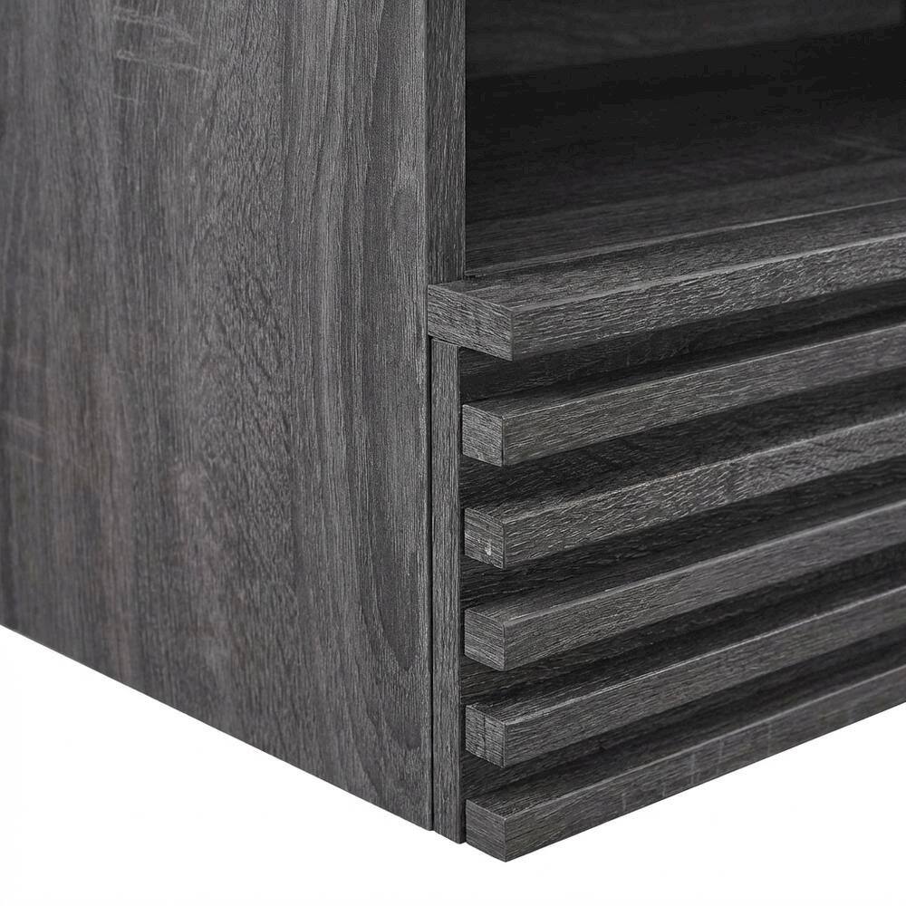 Alt View 1. FurniFact - Wooden Wall-Mount Nightstand in Gray Finish with Contemporary Design - Gray.