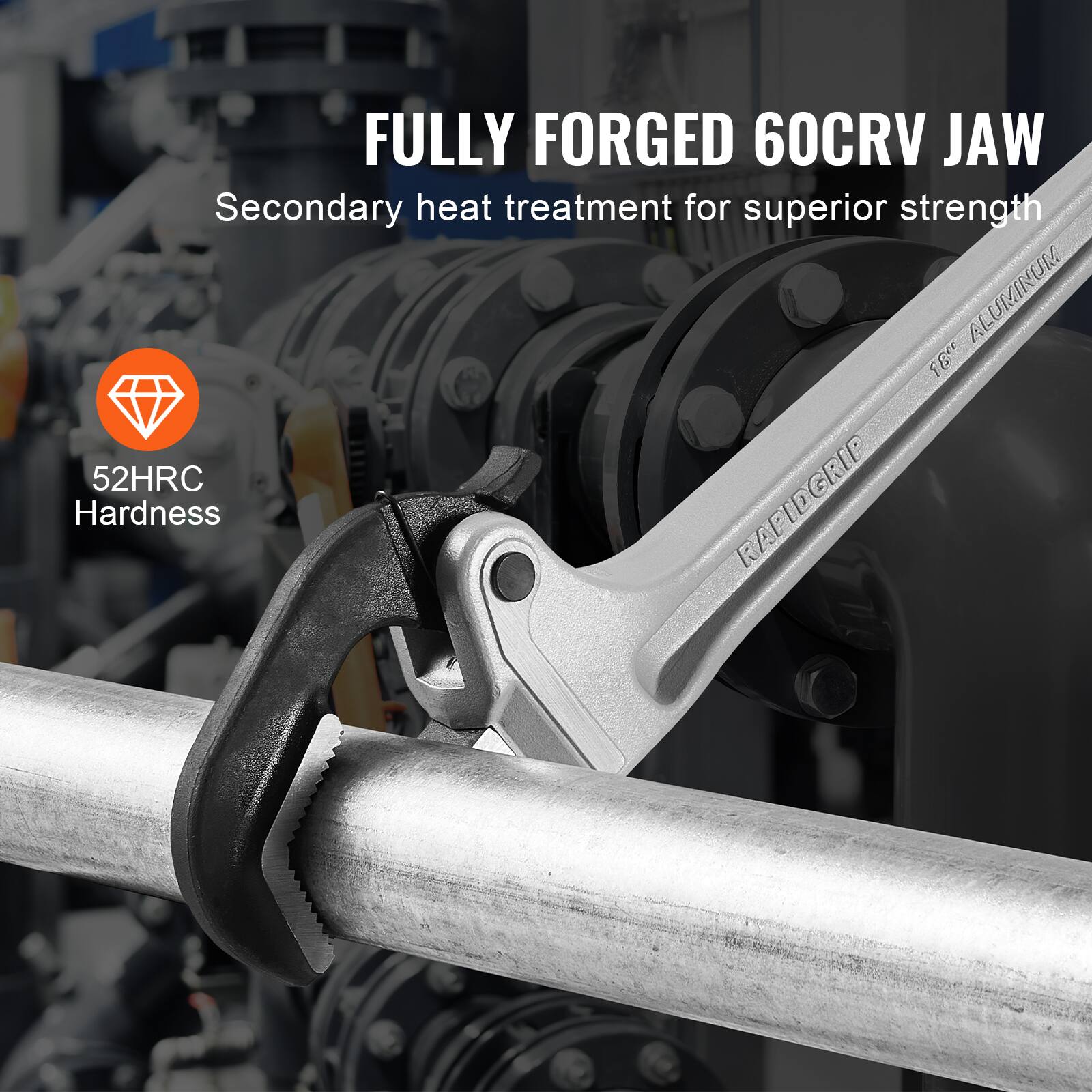 FULLY FORGED 60CRV JAW  
Secondary heat treatment for superior strength  

52HRC Hardness  

RAPIDGRIP