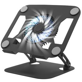 HongFei - Laptop Cooling Stand, 3-Speed Fan, Adjustable Height & Angle, Carbon Steel, Fits up to 16" Laptops - Black