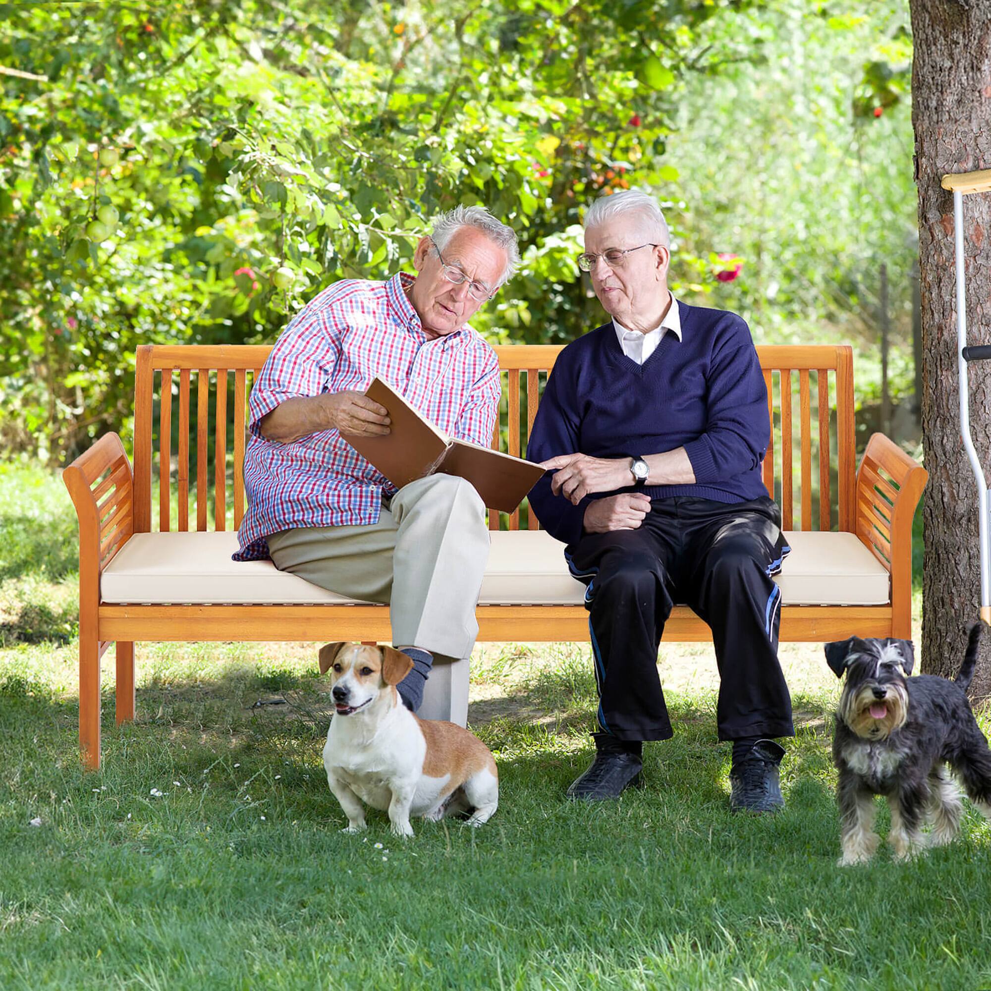 Alt View 1. Gymax - Gymax 62.5'' Outdoor Garden Bench w/ High Backrest Curved Armrests & Seat Cushion Patio - White, Natural.