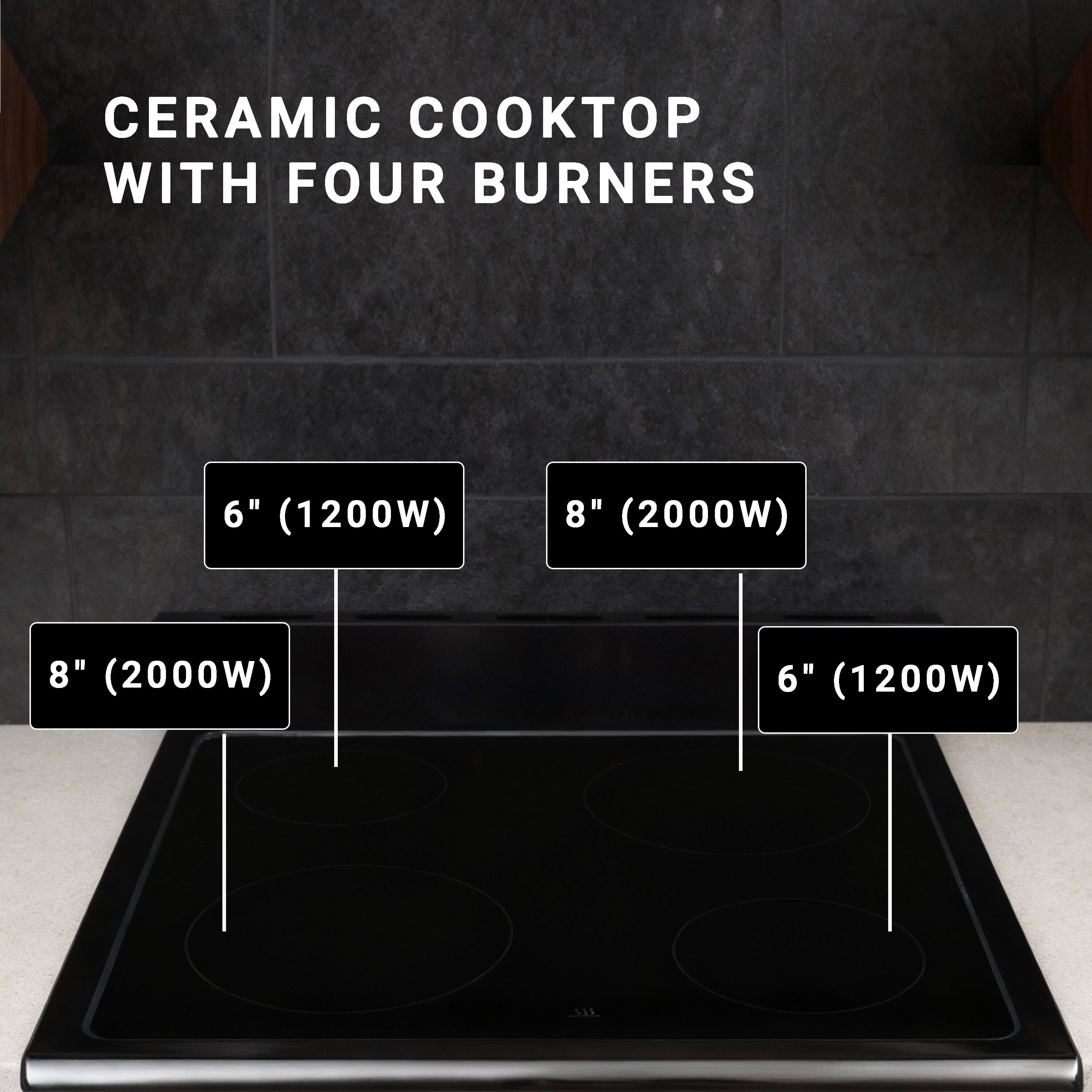 CERAMIC COOKTOP WITH FOUR BURNERS

6" (1200W)

8" (2000W)

8" (2000W)

6" (1200W)