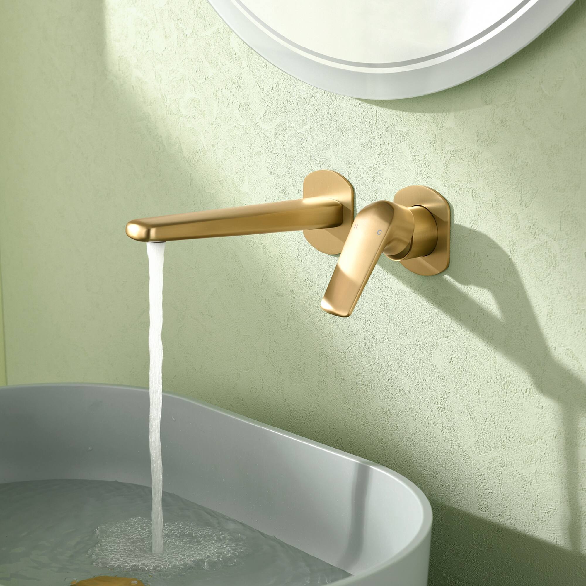 Alt View 1. Boyel Living - Brushed Gold Wall Mounted Bathroom Faucet Solid Brass - Brushed Gold.