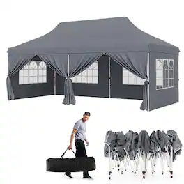 Pefilos - 10 x 20 FT Pop up Canopy with 6 Sidewalls and Windows and Carrying Bag for Party Wedding Picnic- Party Tent - Gray