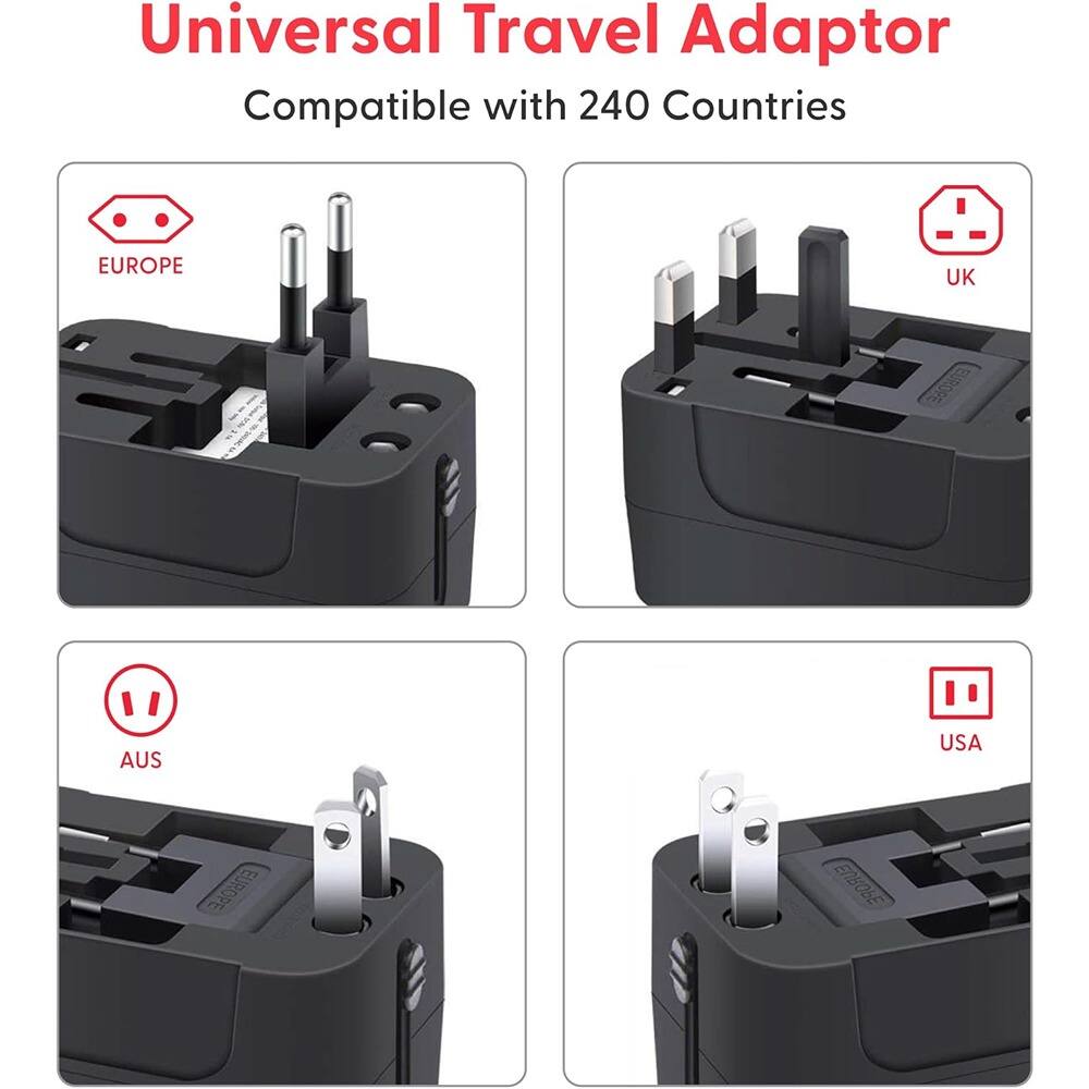 Universal Travel Adaptor  
Compatible with 240 Countries  

EUROPE  
UK  
AUS  
USA
