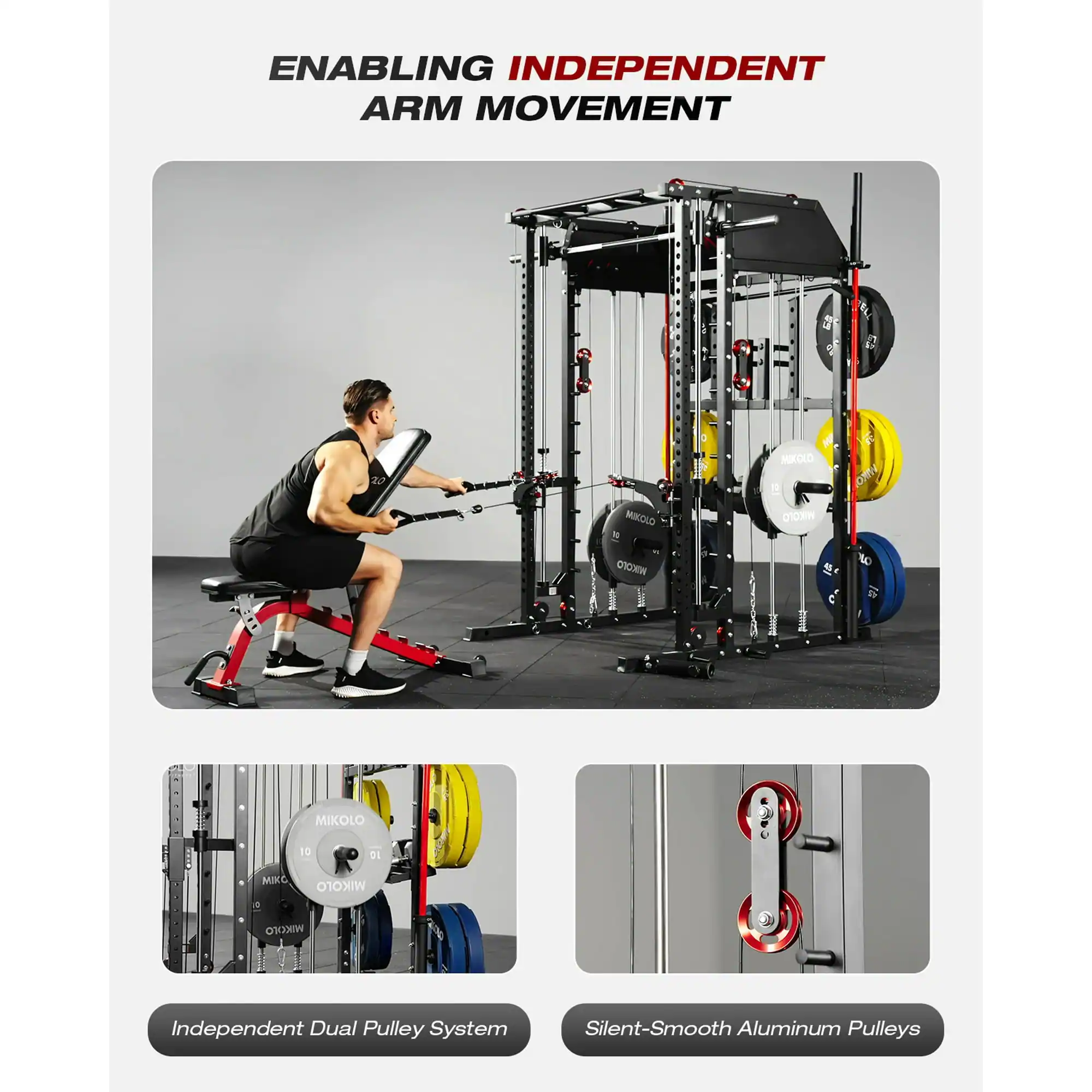 ENABLING INDEPENDENT ARM MOVEMENT

Independent Dual Pulley System

Silent-Smooth Aluminum Pulleys
