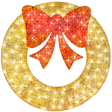 Front. Best Choice Products - Best Choice Products 36in Pre-Lit Outdoor Christmas Wreath, LED Metal Holiday Decor w/ 120 Lights, Bow - Gold/Red - Gold/Red.