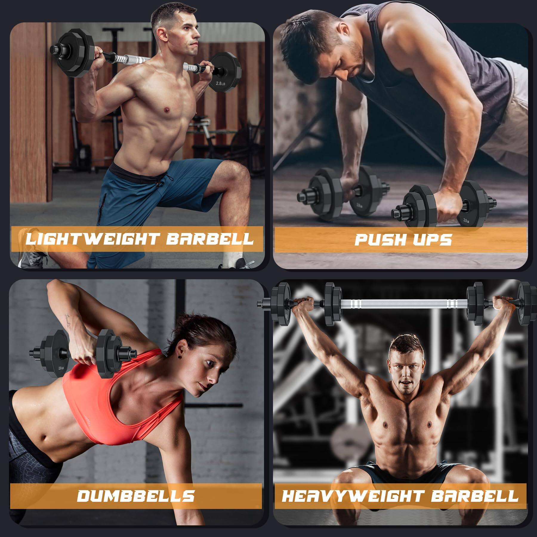 - LIGHTWEIGHT BARBELL
- PUSH UPS
- DUMBBELLS
- HEAVYWEIGHT BARBELL