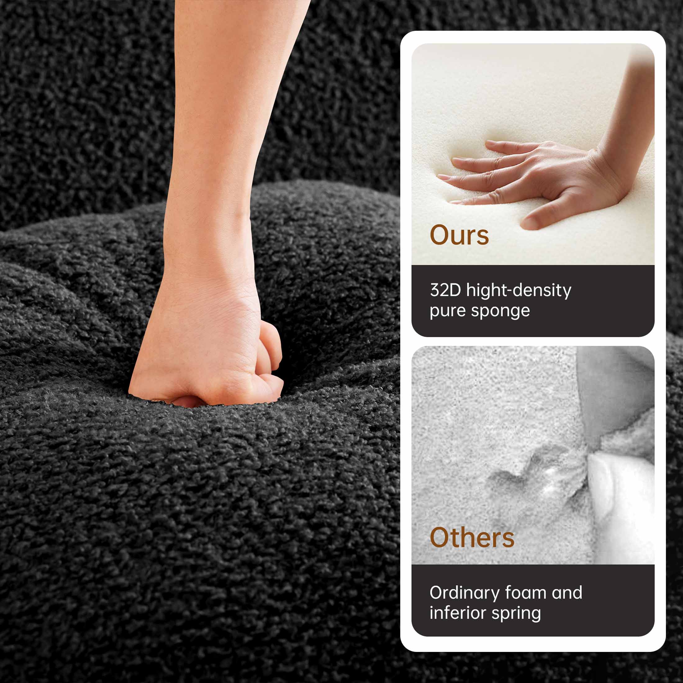 Ours  
32D high-density pure sponge  

Others  
Ordinary foam and inferior spring