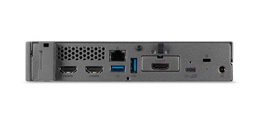 The text on the image is:

- HDMI
- HDMI
- USB
- USB
- DisplayPort
- Audio Out
- Power Button
- Power LED
- USB-C