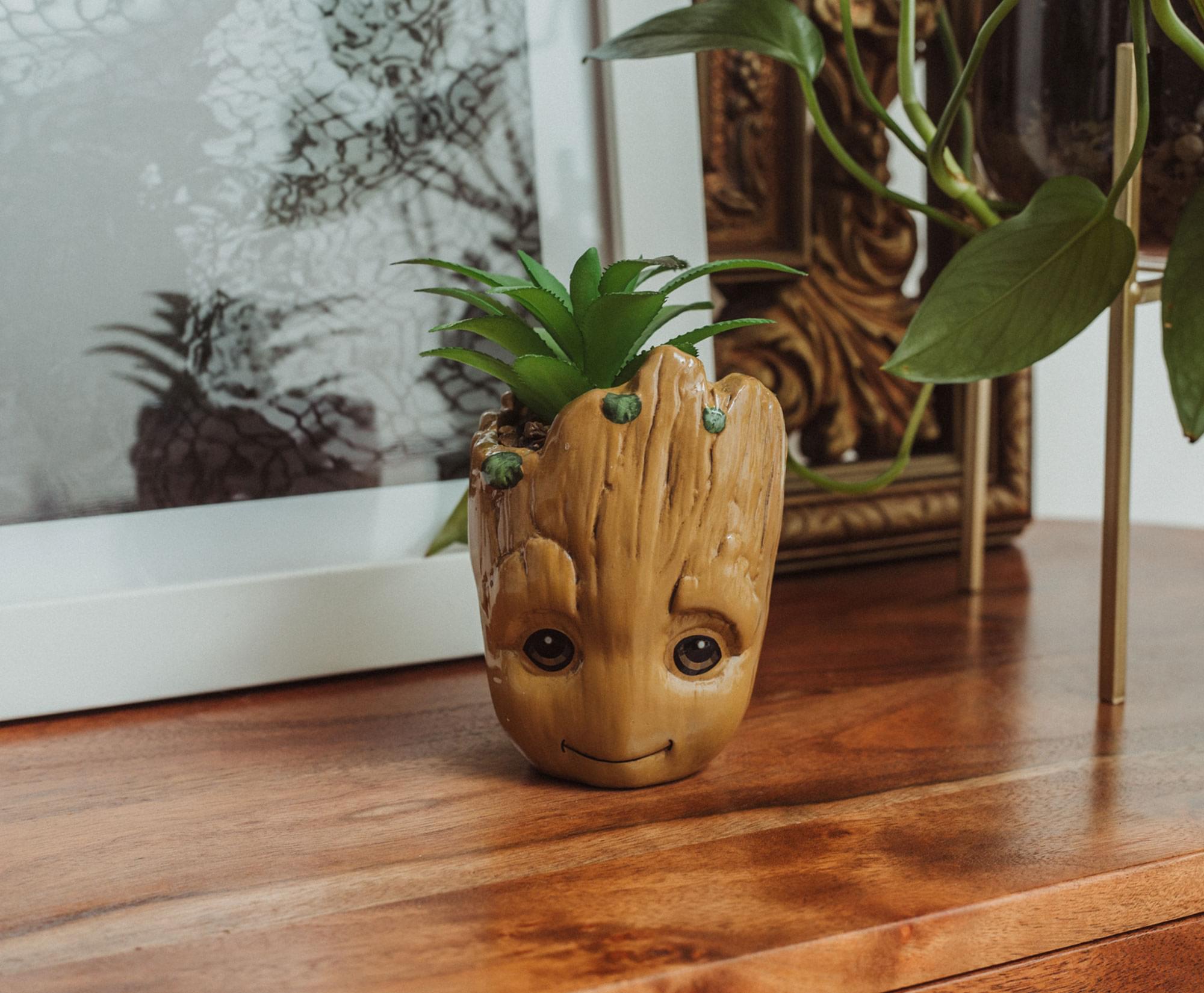 Alt View 5. Marvel - Marvel Studios I Am Groot 3-Inch Ceramic Mini Planter With Artificial Succulent - Brown.