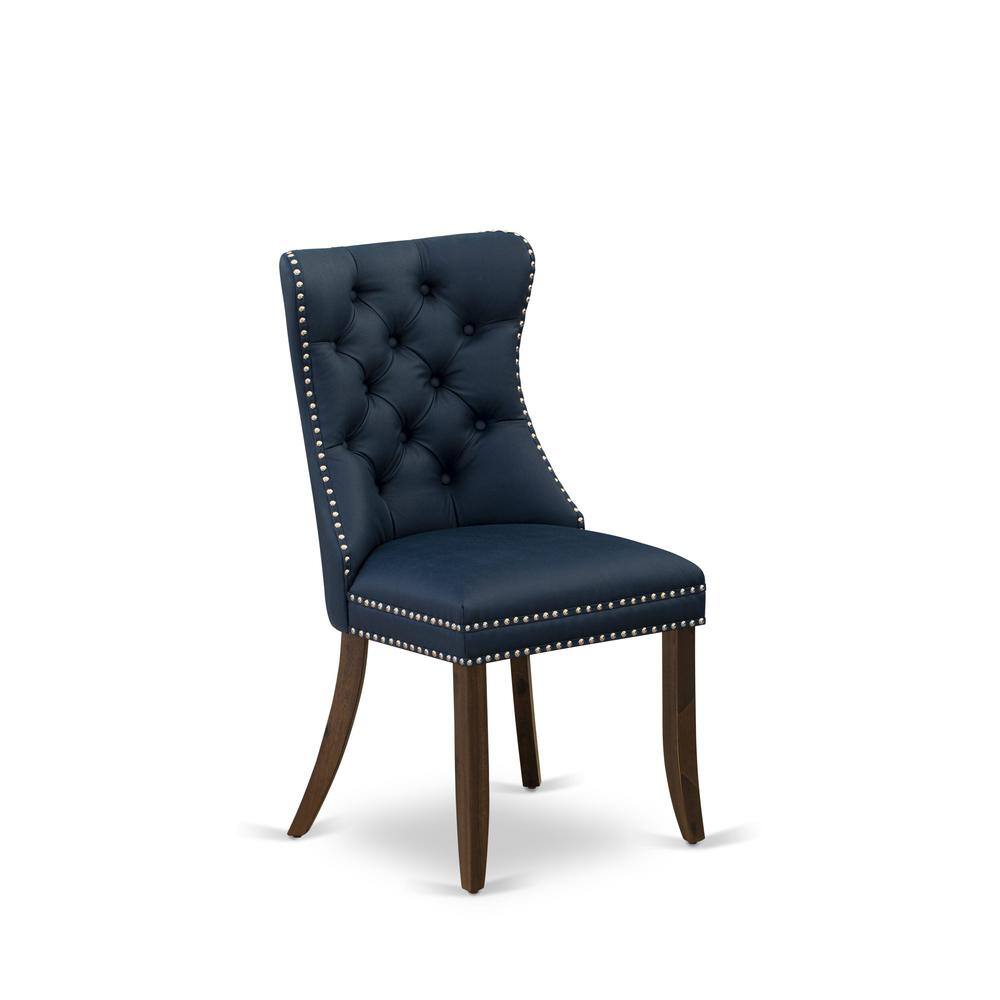 Back. East West Furniture - Parson Chairs - Navy Blue faux leather Upholstered - Grey.