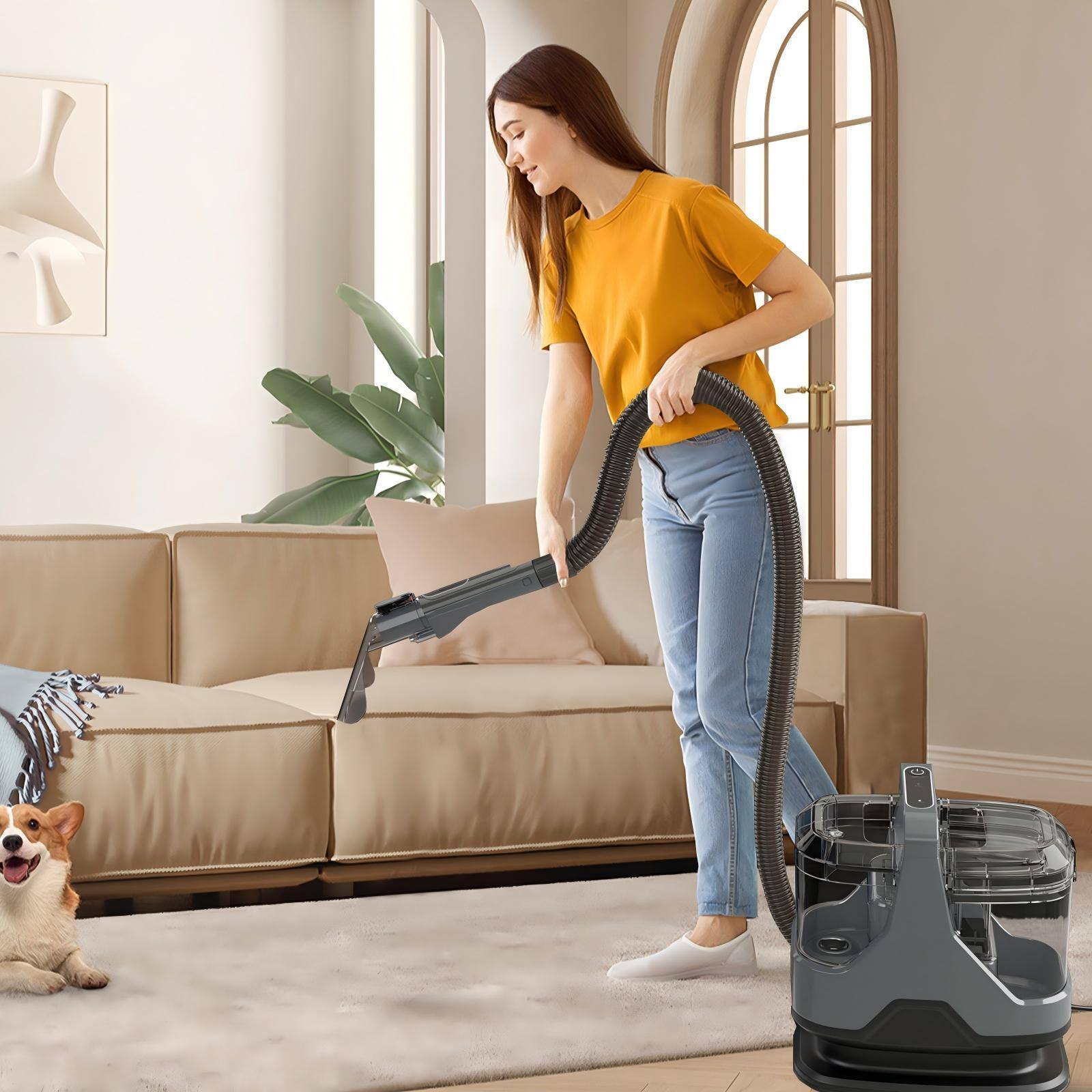 Alt View 1. HONGGE - Portable Upholstery and Carpet Cleaner with Powerful Suction - Grey.
