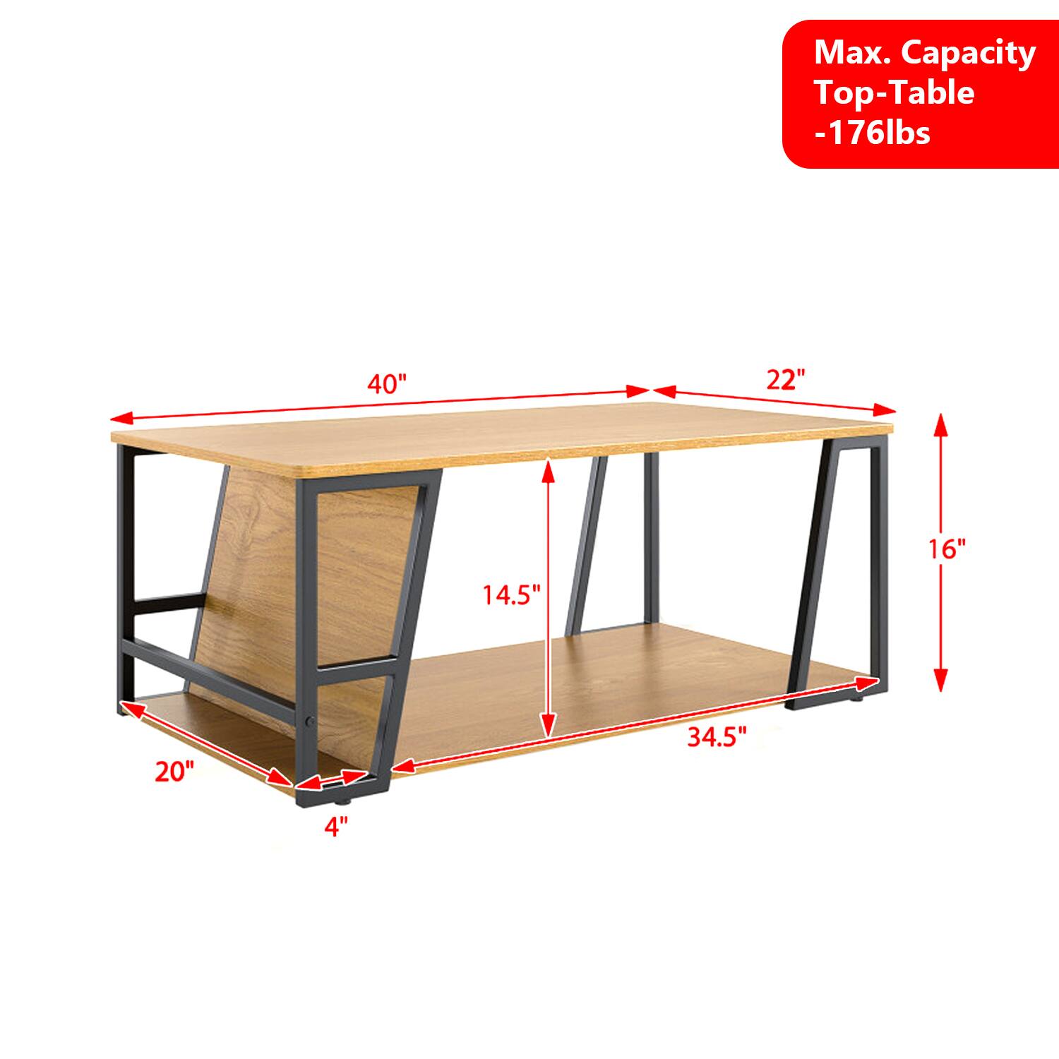 Max. Capacity Top-Table - 176lbs  
40" x 22" x 16"  
14.5" x 20" x 34.5" x 4"