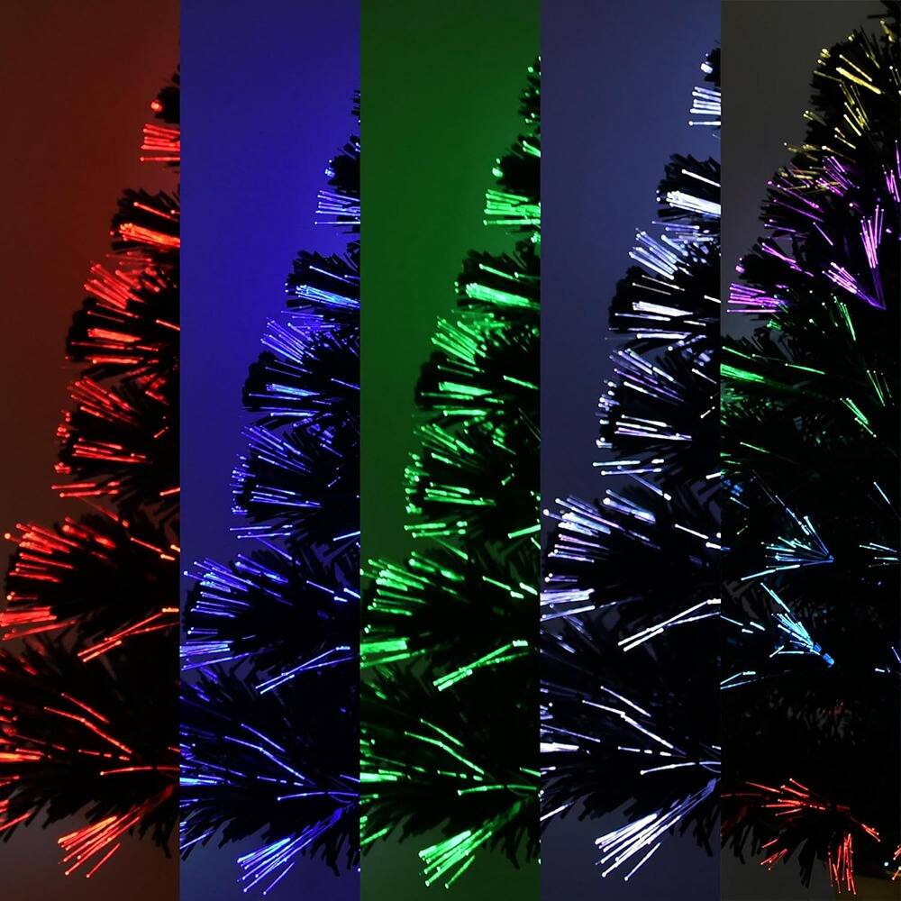 Left. RTMB - 32" 5-Layer Fiber Optic Tabletop Christmas Tree with LED Light Show, Gold Pot, and Power Adapter - Green.