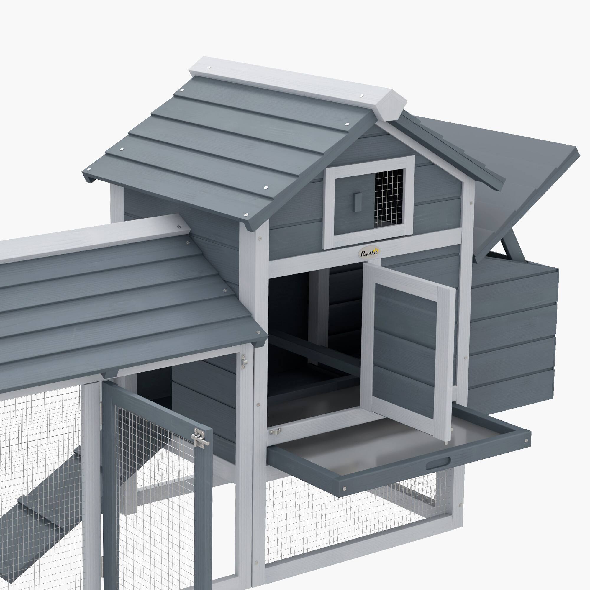 Alt View 5. Pawhut - 59" Small Wooden Chicken Coop, Poultry Cage for Outdoor Backyard with 2 Doors, Nesting Box and Removable Tray.