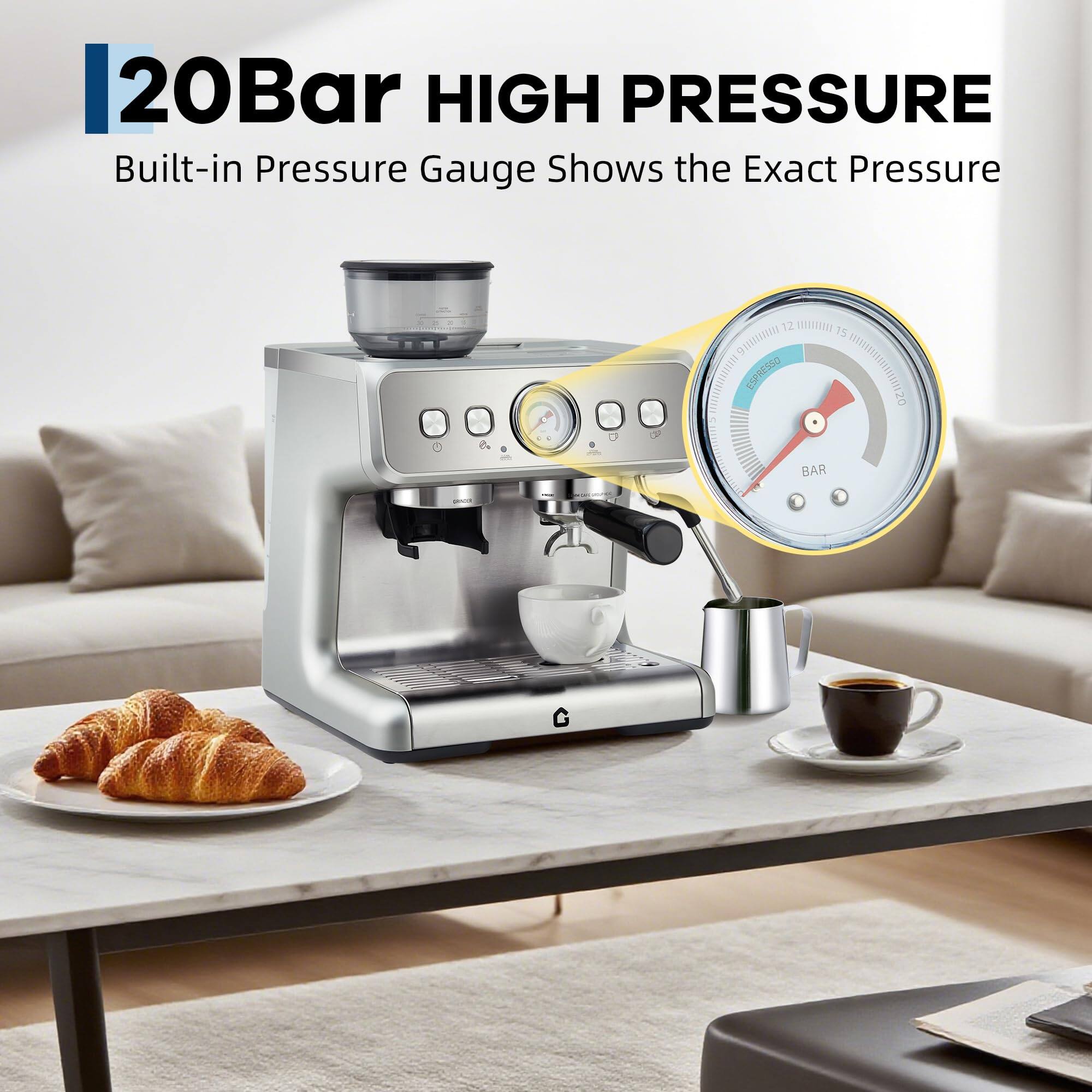 20Bar HIGH PRESSURE  
Built-in Pressure Gauge Shows the Exact Pressure